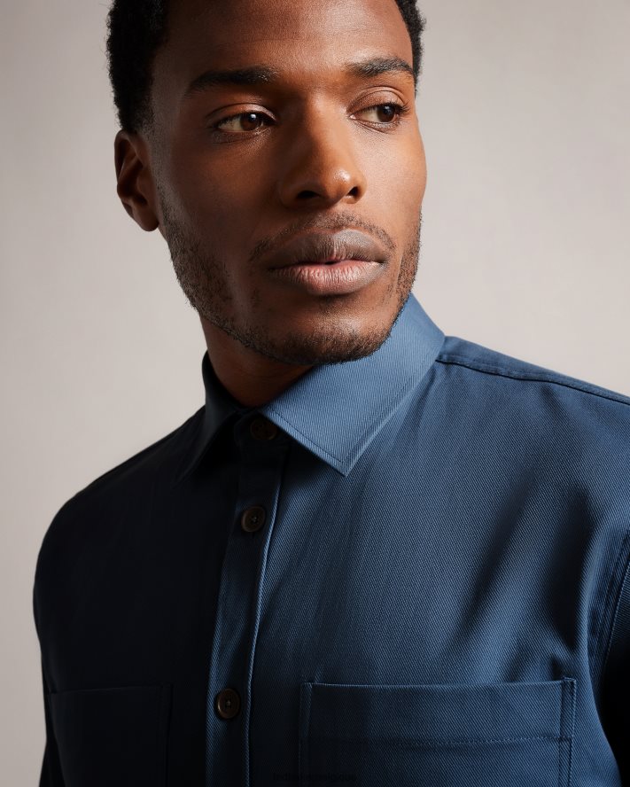 être Ted Baker Hommes hasting surchemise en sergé à manches longues bleu moyen FR8J421248 vêtements