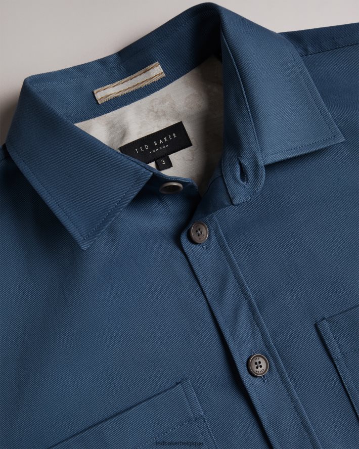 être Ted Baker Hommes hasting surchemise en sergé à manches longues bleu moyen FR8J421248 vêtements