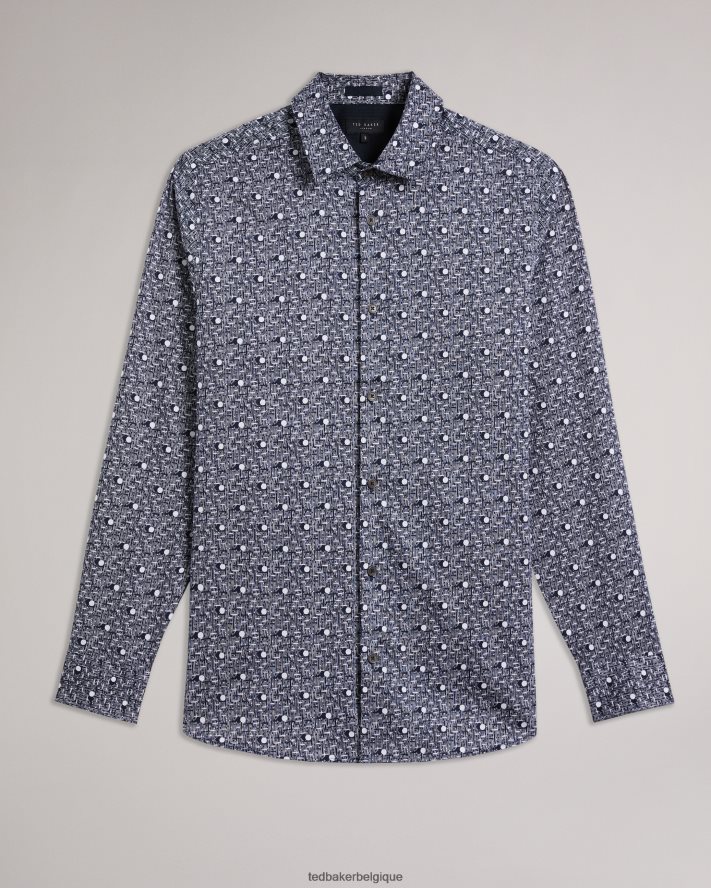 être Ted Baker Hommes maccle - chemise à manches longues et imprimé à pois marine FR8J421250 vêtements