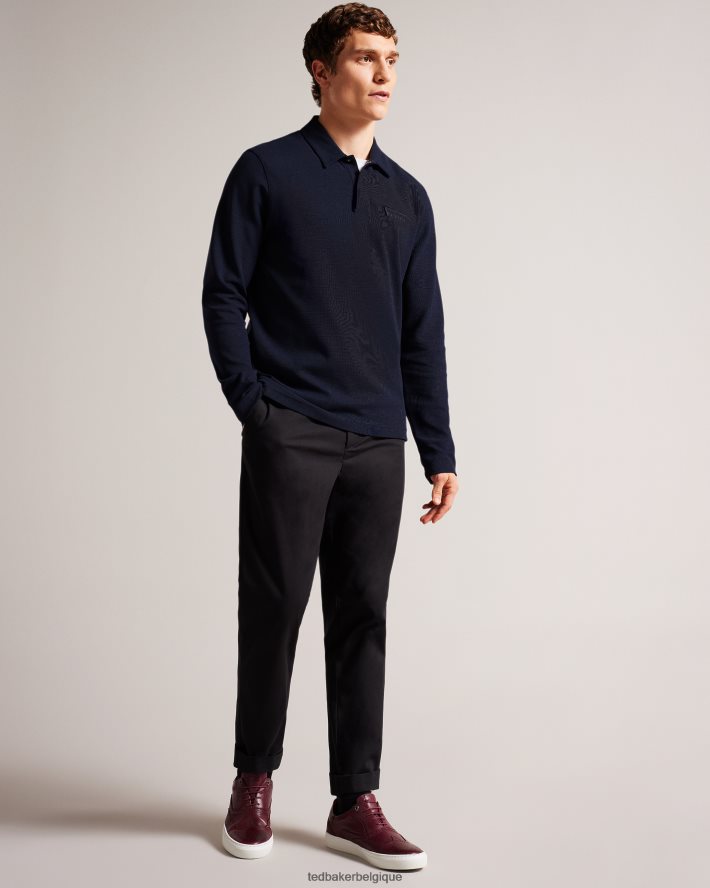 être Ted Baker Hommes polo coupe classique à manches longues wavelo marine FR8J421267 vêtements