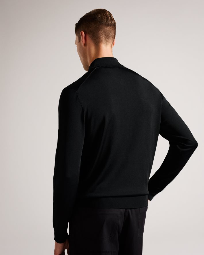 être Ted Baker Hommes viba polo en rayonne à manches longues et demi-zip noir FR8J421554 vêtements