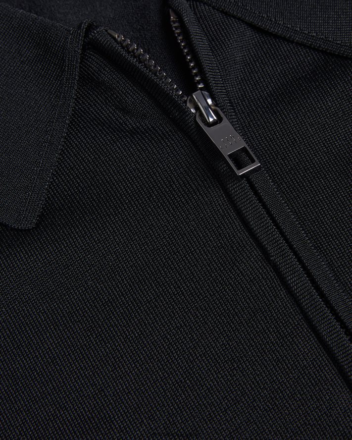 être Ted Baker Hommes viba polo en rayonne à manches longues et demi-zip noir FR8J421554 vêtements