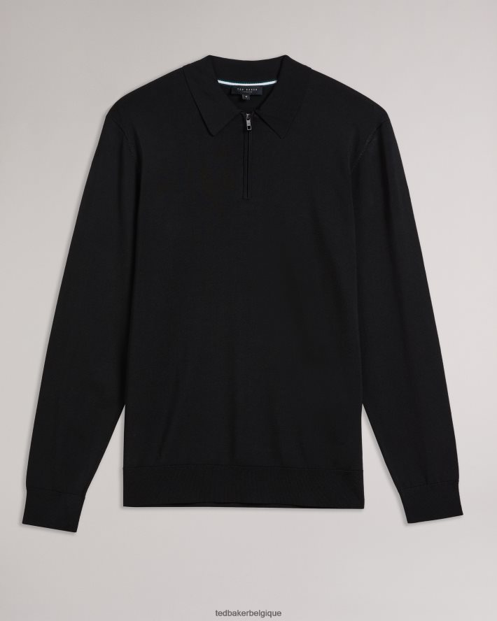 être Ted Baker Hommes viba polo en rayonne à manches longues et demi-zip noir FR8J421554 vêtements
