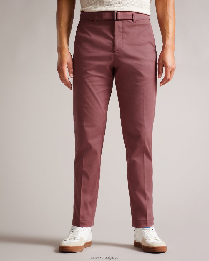 être Ted Baker Hommes pantalon droit ceinturé bordeaux FR8J421266 vêtements