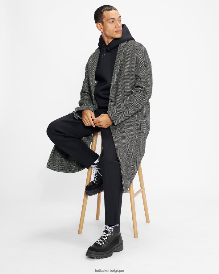 être Ted Baker Hommes pardessus tissé à chevrons Travers noir FR8J421674 vêtements