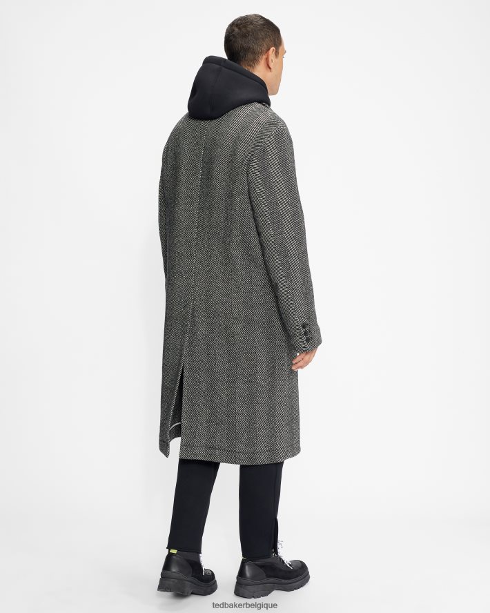 être Ted Baker Hommes pardessus tissé à chevrons Travers noir FR8J421674 vêtements