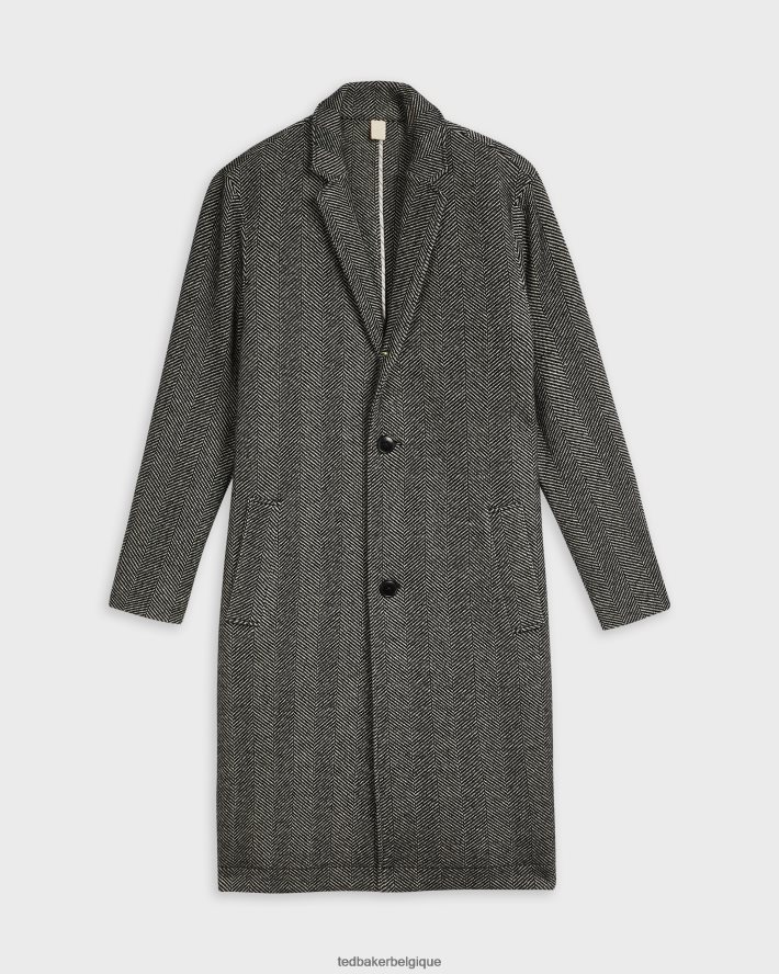 être Ted Baker Hommes pardessus tissé à chevrons Travers noir FR8J421674 vêtements