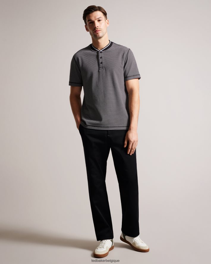 être Ted Baker Hommes garnerr polo rayé avec col grand-père noir FR8J421534 vêtements