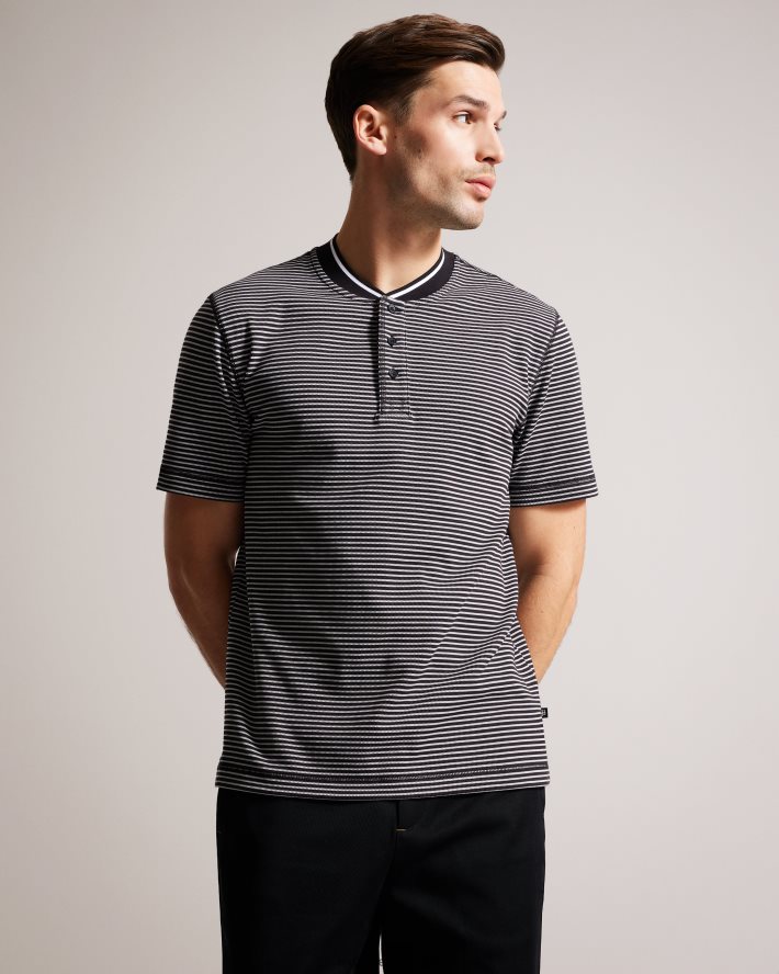 être Ted Baker Hommes garnerr polo rayé avec col grand-père noir FR8J421534 vêtements