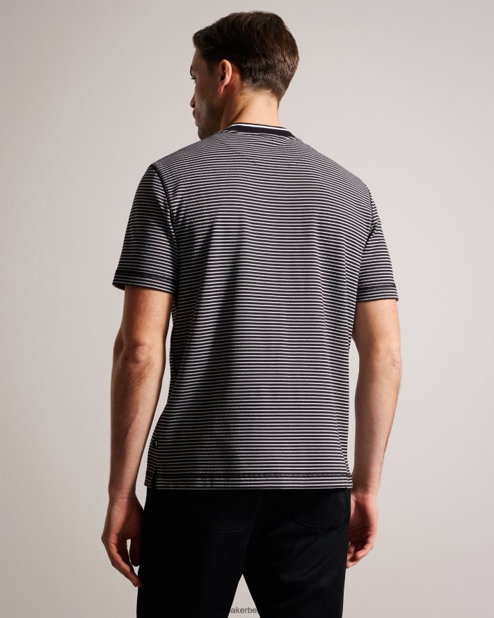 être Ted Baker Hommes garnerr polo rayé avec col grand-père noir FR8J421534 vêtements