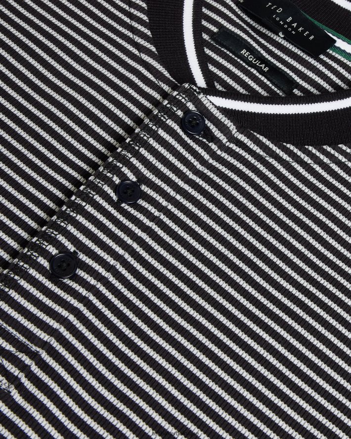 être Ted Baker Hommes garnerr polo rayé avec col grand-père noir FR8J421534 vêtements