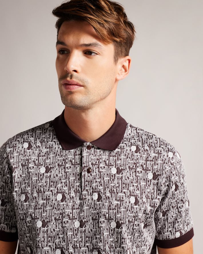 être Ted Baker Hommes polo en maille géométrique coreo bordeaux FR8J421239 vêtements