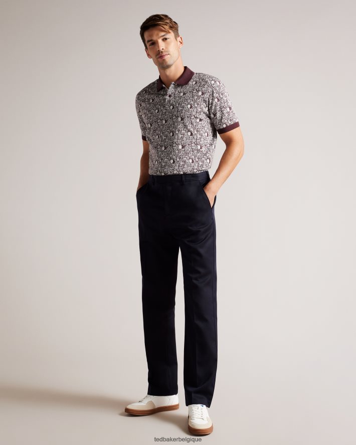 être Ted Baker Hommes polo en maille géométrique coreo bordeaux FR8J421239 vêtements