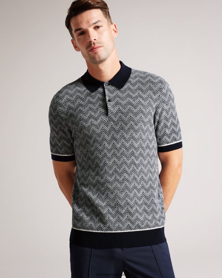 être Ted Baker Hommes polo en maille zigzag Waldun marine FR8J421406 vêtements