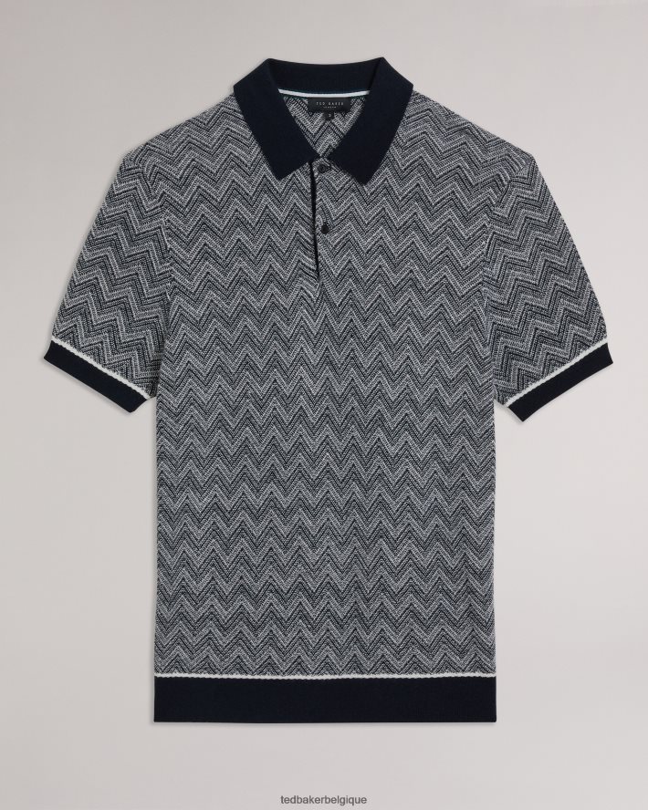 être Ted Baker Hommes polo en maille zigzag Waldun marine FR8J421406 vêtements