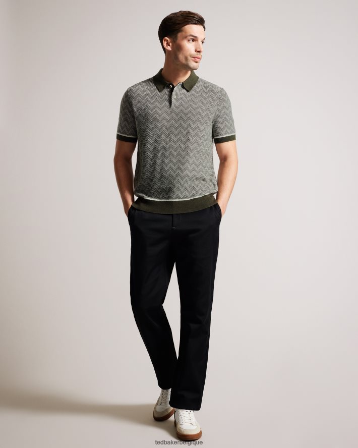 être Ted Baker Hommes polo en maille zigzag Waldun vert foncé FR8J421528 vêtements