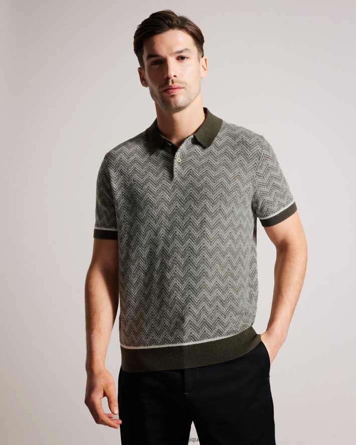 être Ted Baker Hommes polo en maille zigzag Waldun vert foncé FR8J421528 vêtements