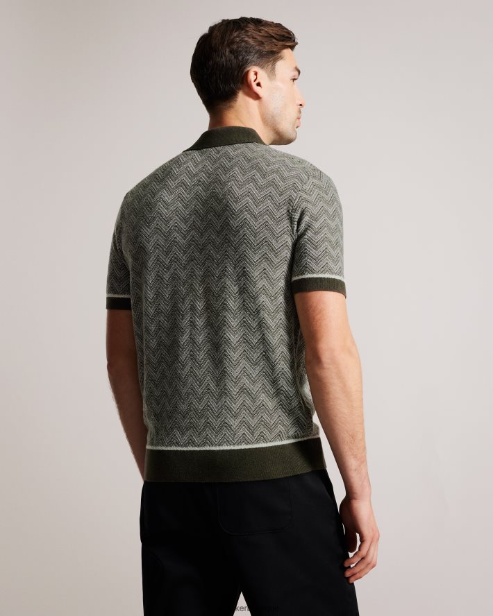 être Ted Baker Hommes polo en maille zigzag Waldun vert foncé FR8J421528 vêtements