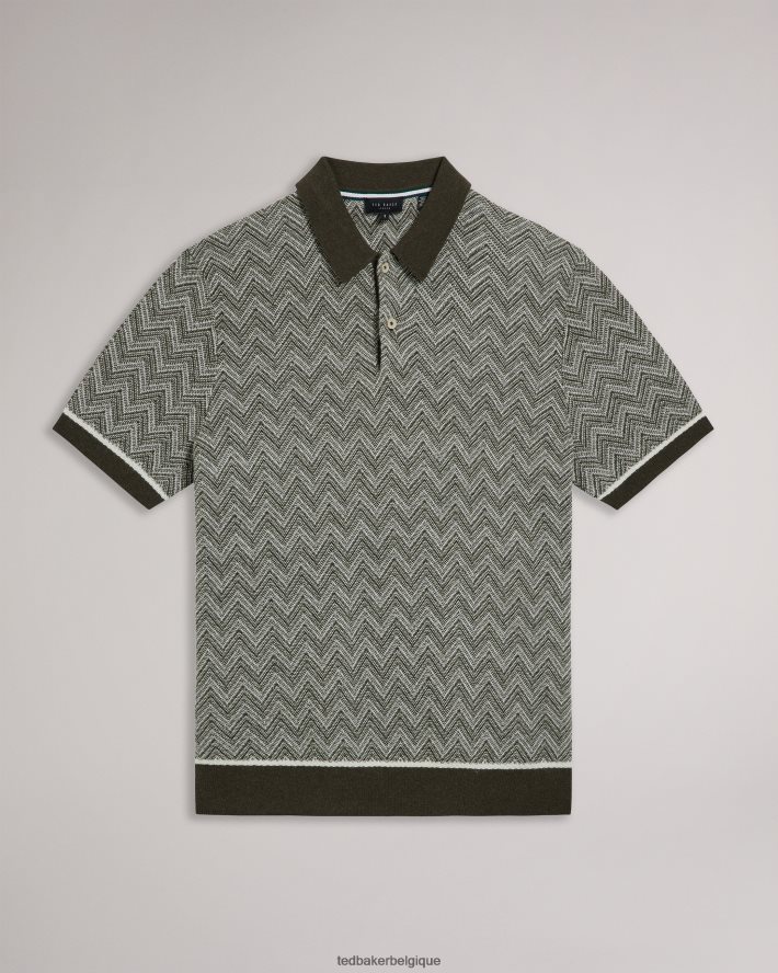 être Ted Baker Hommes polo en maille zigzag Waldun vert foncé FR8J421528 vêtements