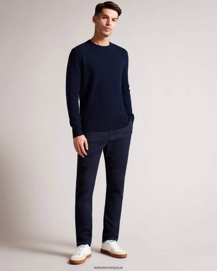 être Ted Baker Hommes Dartell - Pull à manches longues et col rond surpiqué marine FR8J421309 vêtements