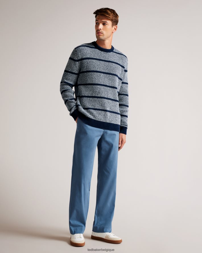 être Ted Baker Hommes angio - pull coupe classique à rayures texturées bleu FR8J421288 vêtements