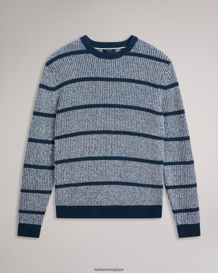 être Ted Baker Hommes angio - pull coupe classique à rayures texturées bleu FR8J421288 vêtements