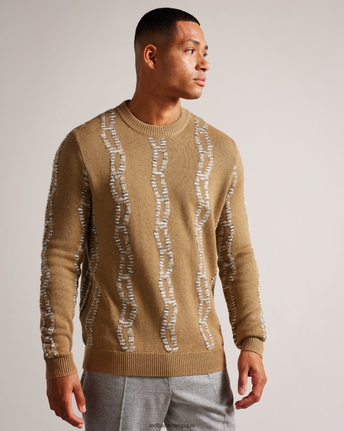 être Ted Baker Hommes nerin - pull à manches longues en maille torsadée chameau FR8J421277 vêtements