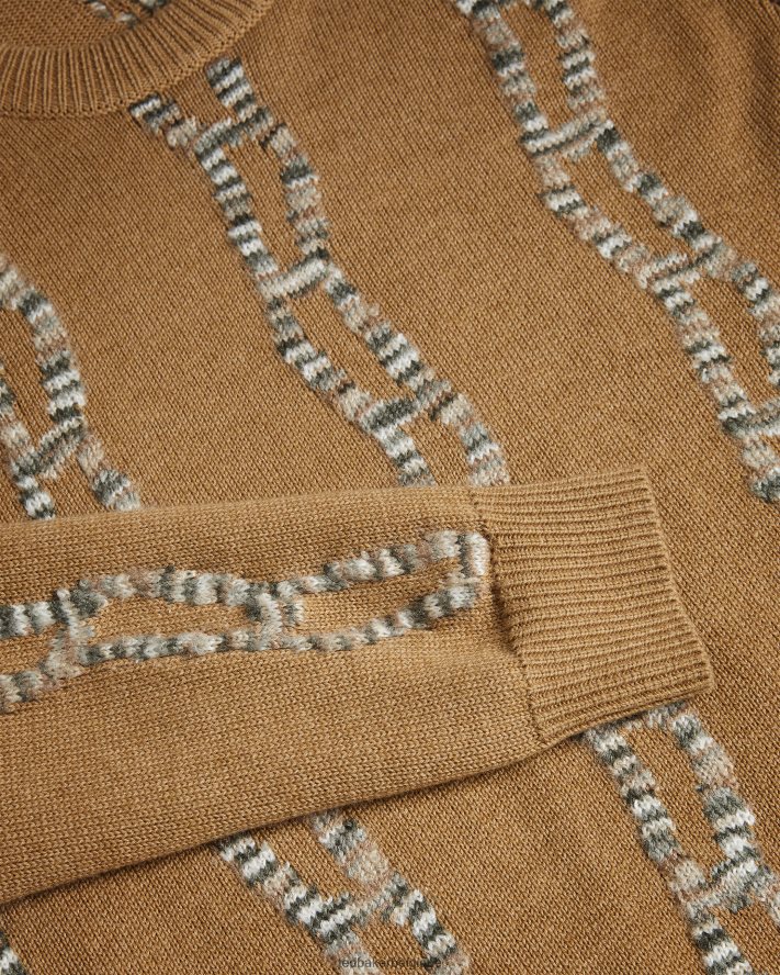 être Ted Baker Hommes nerin - pull à manches longues en maille torsadée chameau FR8J421277 vêtements