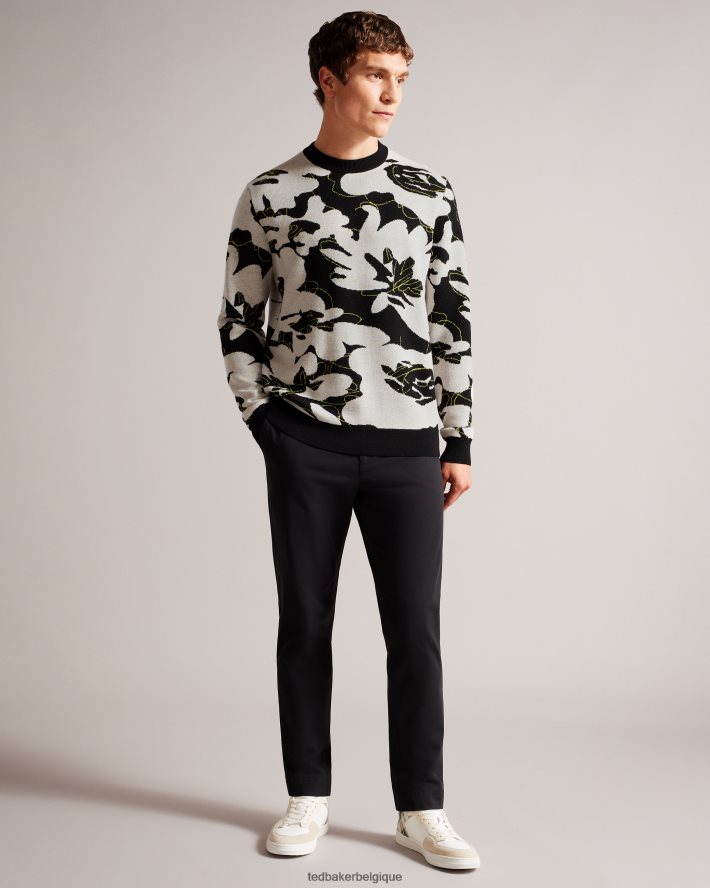 être Ted Baker Hommes pull en laine mérinos à fleurs ozier noir FR8J421275 vêtements