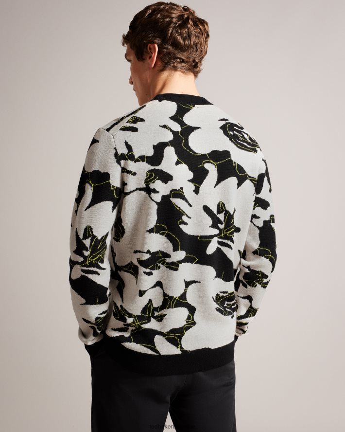 être Ted Baker Hommes pull en laine mérinos à fleurs ozier noir FR8J421275 vêtements