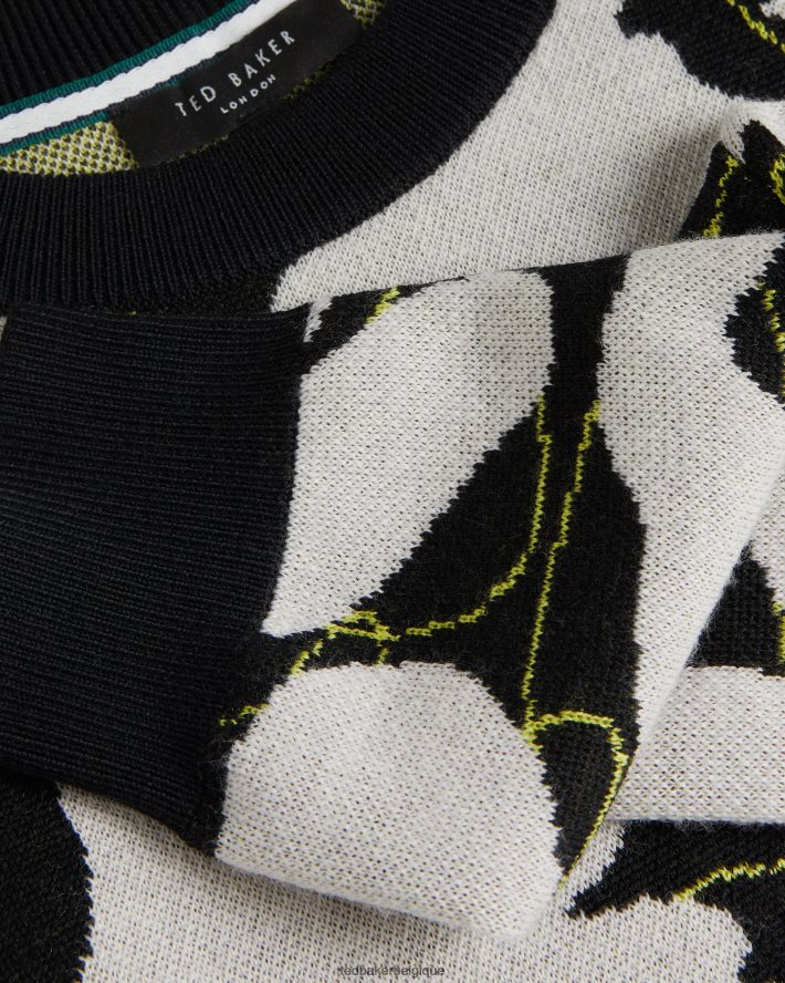 être Ted Baker Hommes pull en laine mérinos à fleurs ozier noir FR8J421275 vêtements