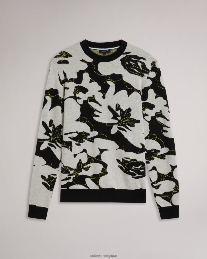 être Ted Baker Hommes pull en laine mérinos à fleurs ozier noir FR8J421275 vêtements