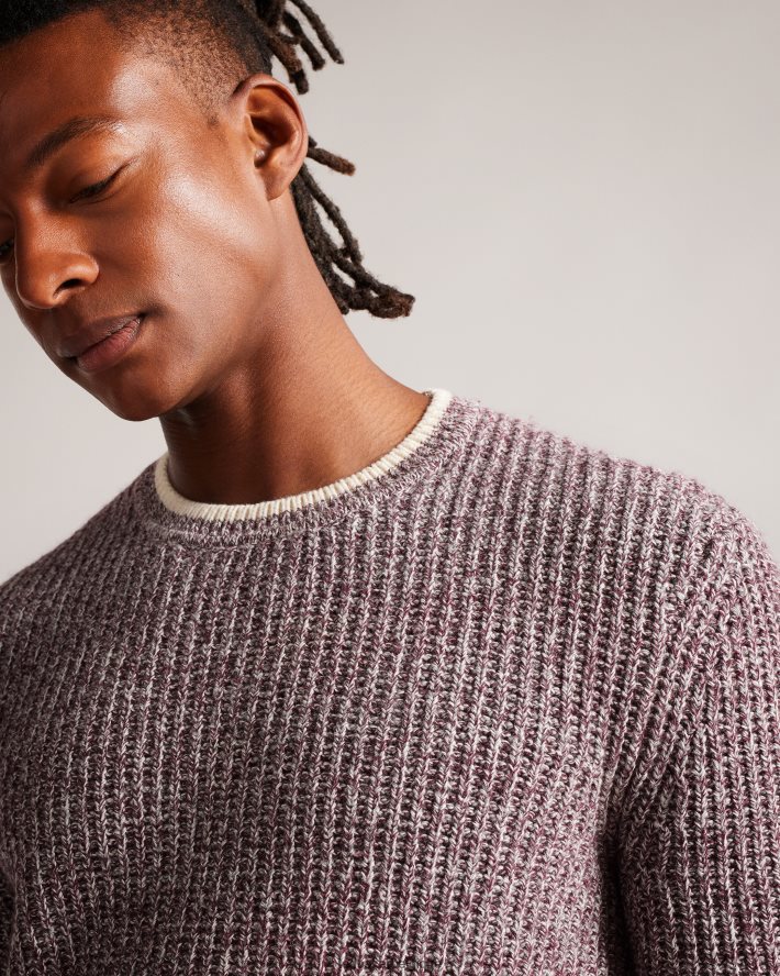 être Ted Baker Hommes pull overhal en maille coupe classique bordeaux FR8J421295 vêtements