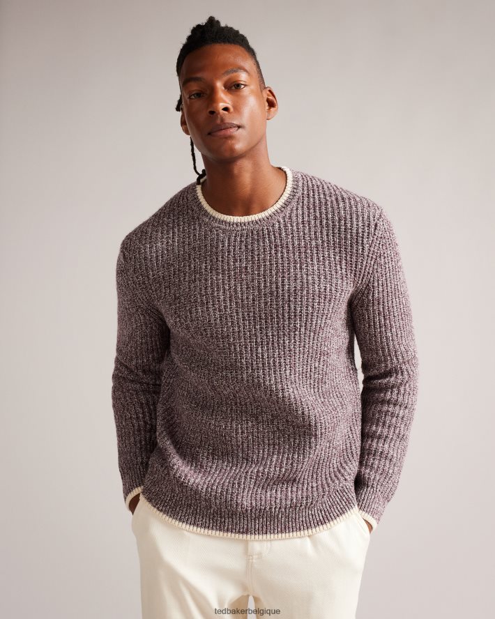 être Ted Baker Hommes pull overhal en maille coupe classique bordeaux FR8J421295 vêtements