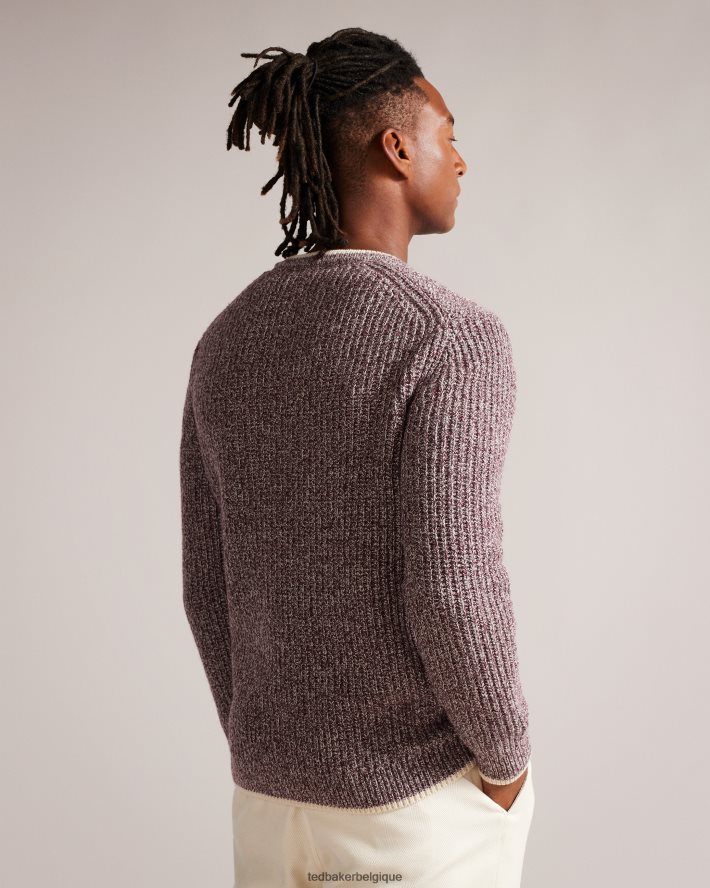 être Ted Baker Hommes pull overhal en maille coupe classique bordeaux FR8J421295 vêtements