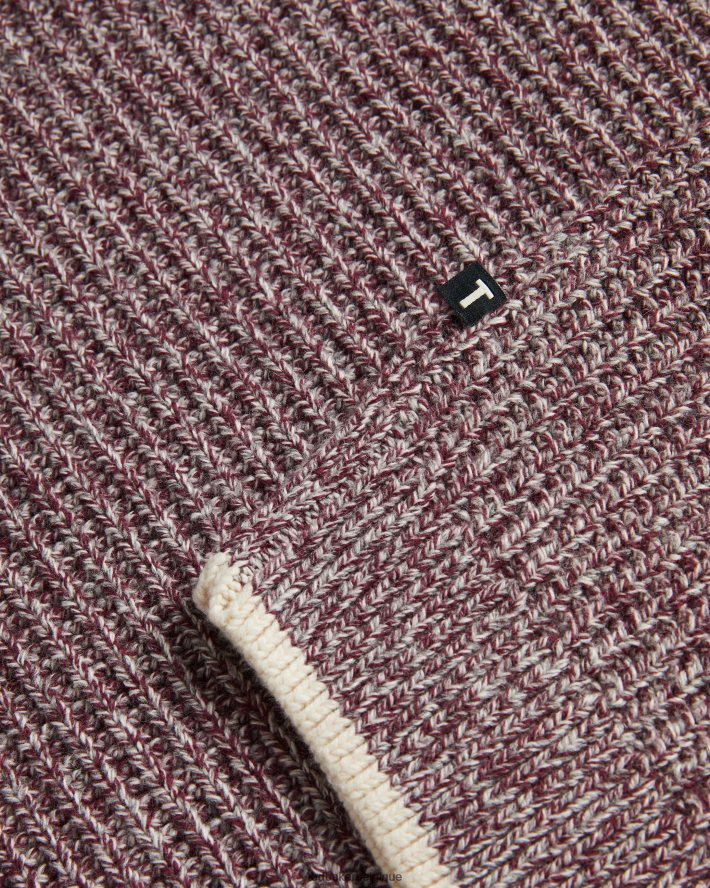 être Ted Baker Hommes pull overhal en maille coupe classique bordeaux FR8J421295 vêtements