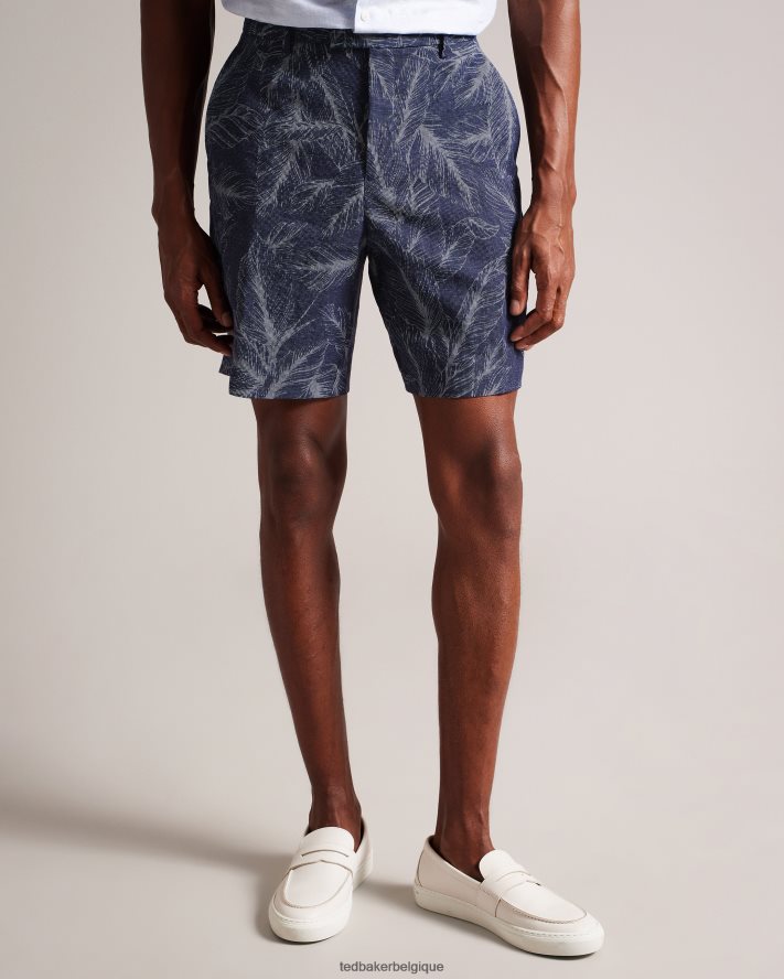 être Ted Baker Hommes short postos en coton et lin à motif feuilles marine FR8J421624 vêtements
