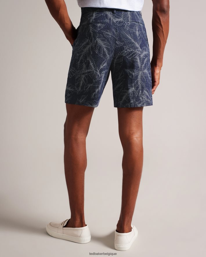 être Ted Baker Hommes short postos en coton et lin à motif feuilles marine FR8J421624 vêtements