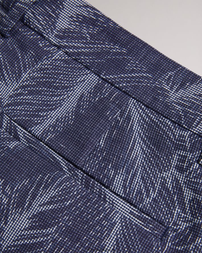 être Ted Baker Hommes short postos en coton et lin à motif feuilles marine FR8J421624 vêtements