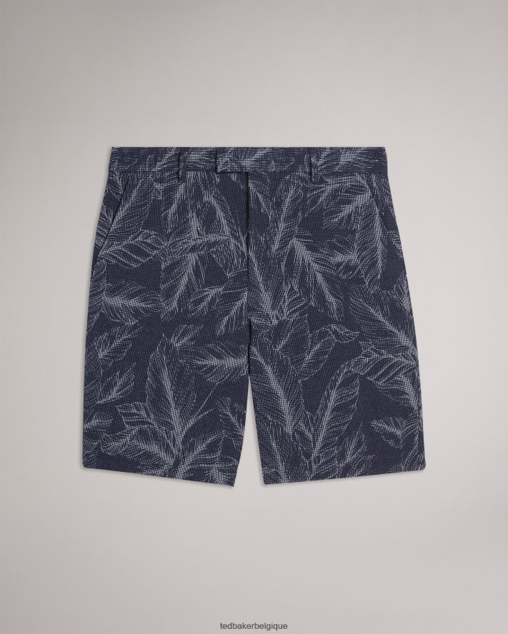 être Ted Baker Hommes short postos en coton et lin à motif feuilles marine FR8J421624 vêtements