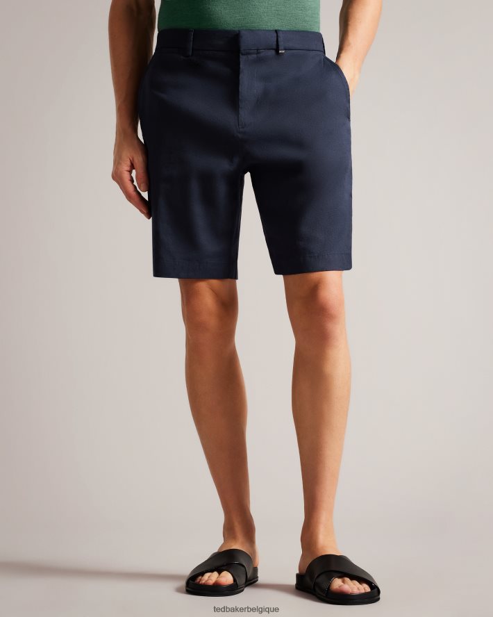 être Ted Baker Hommes short semi-élastiqué en cuir et lin mélangés marine FR8J421307 vêtements