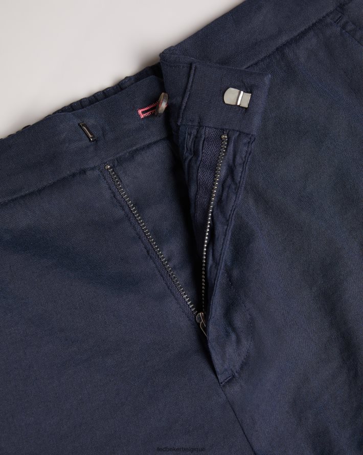 être Ted Baker Hommes short semi-élastiqué en cuir et lin mélangés marine FR8J421307 vêtements