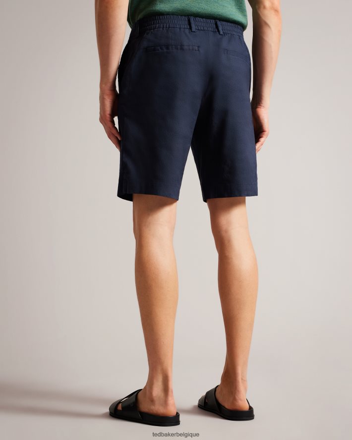 être Ted Baker Hommes short semi-élastiqué en cuir et lin mélangés marine FR8J421307 vêtements