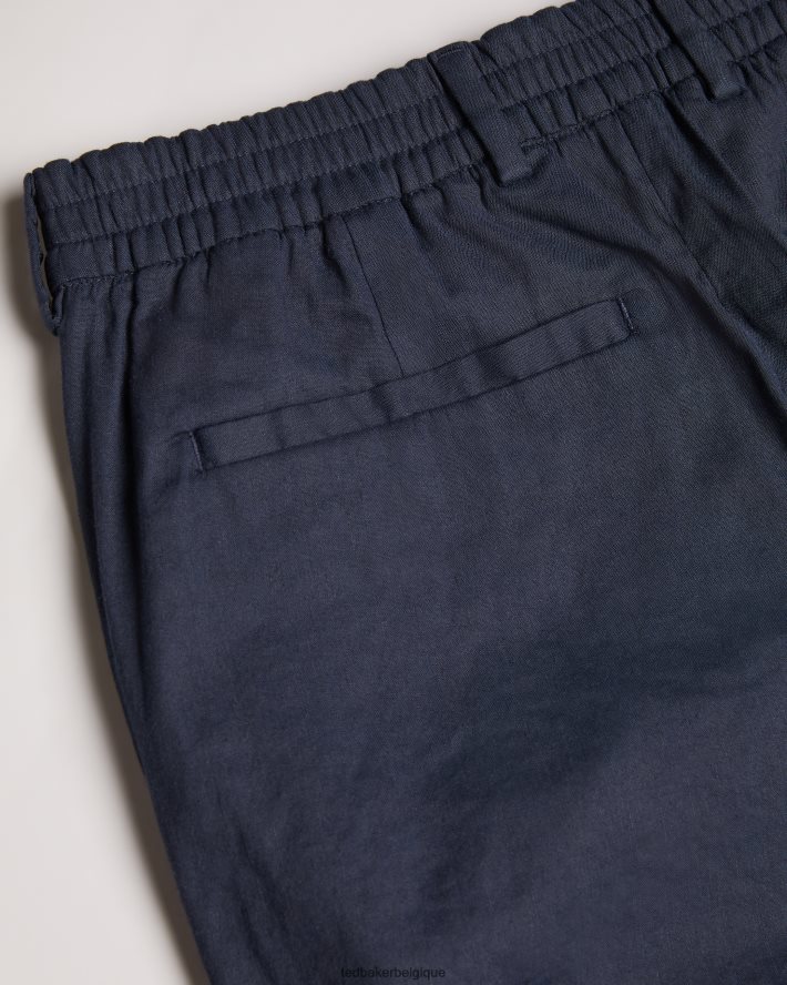 être Ted Baker Hommes short semi-élastiqué en cuir et lin mélangés marine FR8J421307 vêtements