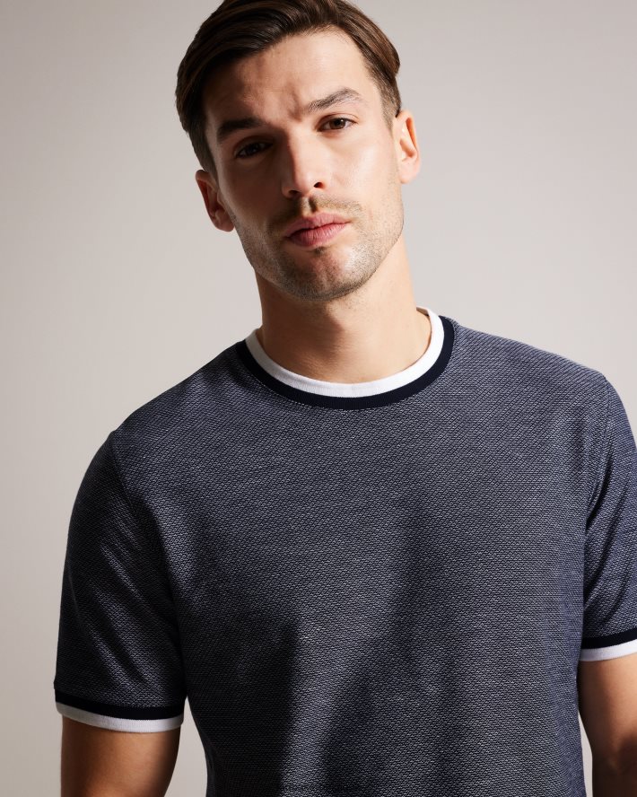 être Ted Baker Hommes Bowker - T-shirt texturé coupe classique marine FR8J421324 vêtements
