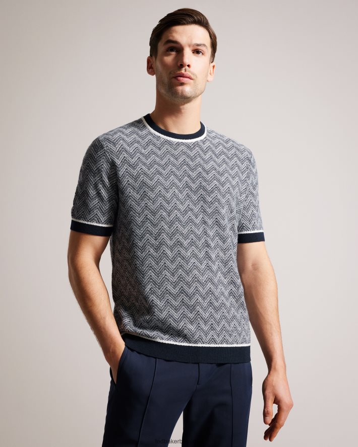 être Ted Baker Hommes nudla t-shirt en tricot zigzag marine FR8J421429 vêtements