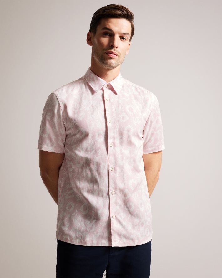 être Ted Baker Hommes chemise à imprimé floral en lin mélangé flaisby rose clair FR8J421462 vêtements