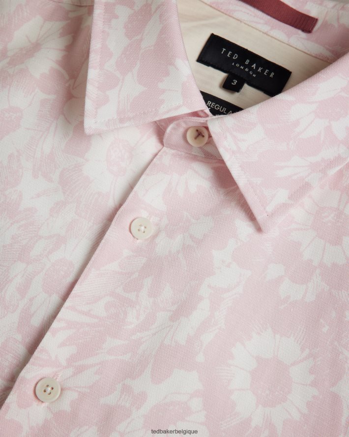 être Ted Baker Hommes chemise à imprimé floral en lin mélangé flaisby rose clair FR8J421462 vêtements