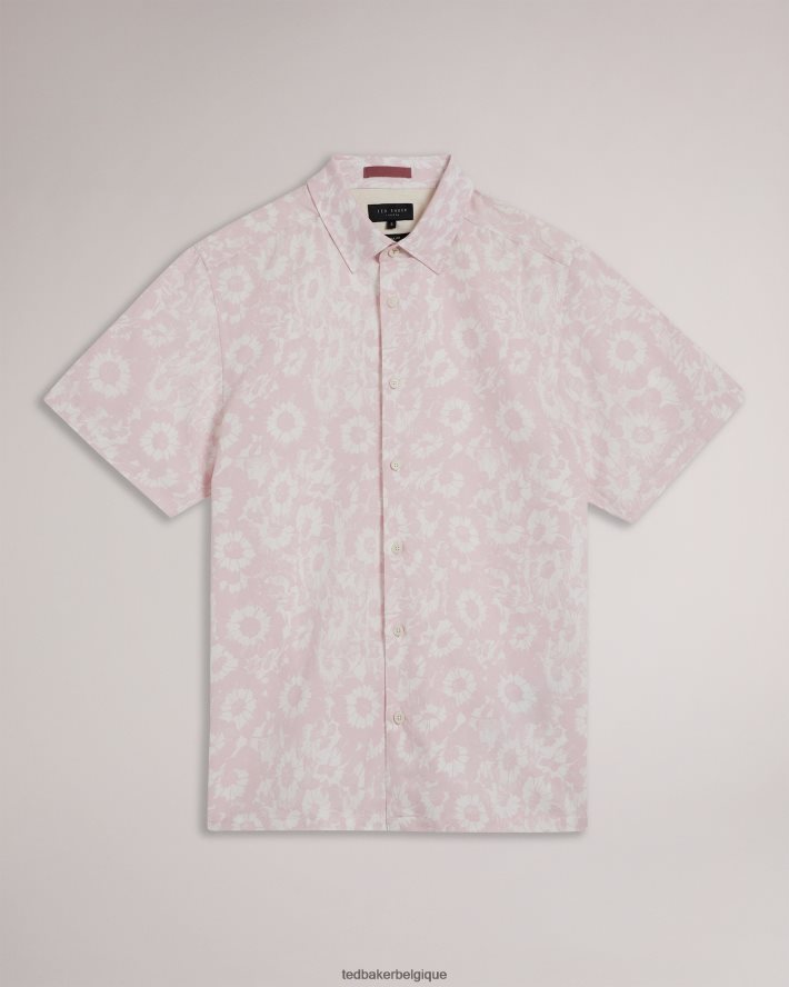 être Ted Baker Hommes chemise à imprimé floral en lin mélangé flaisby rose clair FR8J421462 vêtements