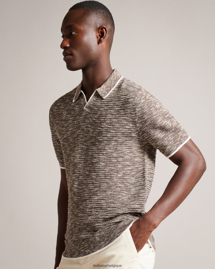 être Ted Baker Hommes polo chiné à col ouvert plantr marron foncé FR8J421602 vêtements